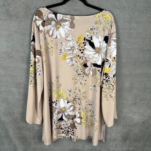 Susan Graver Top Womens 3X Tan Floral Beaded Liquid Knit Stretch Comfort Office - Picture 8 of 15